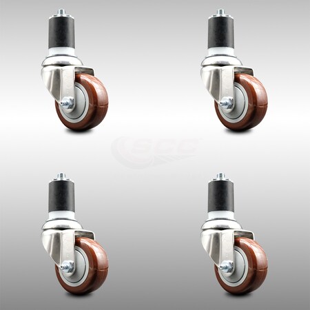 Service Caster 3.5 Inch 316SS Maroon Polyurethane Swivel 1-3/4 Inch Expanding Stem Caster Set SCC-SS316EX20S3514-PPUB-MRN-134-4